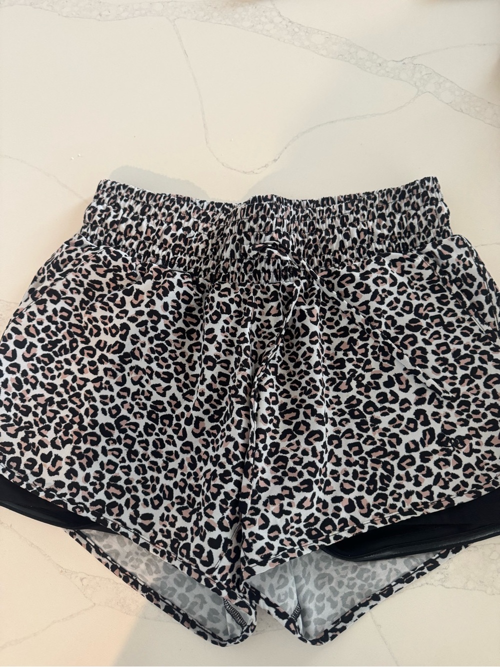 Albion Leopard-Print Women's Athletic Drawstring Shorts - Black/White